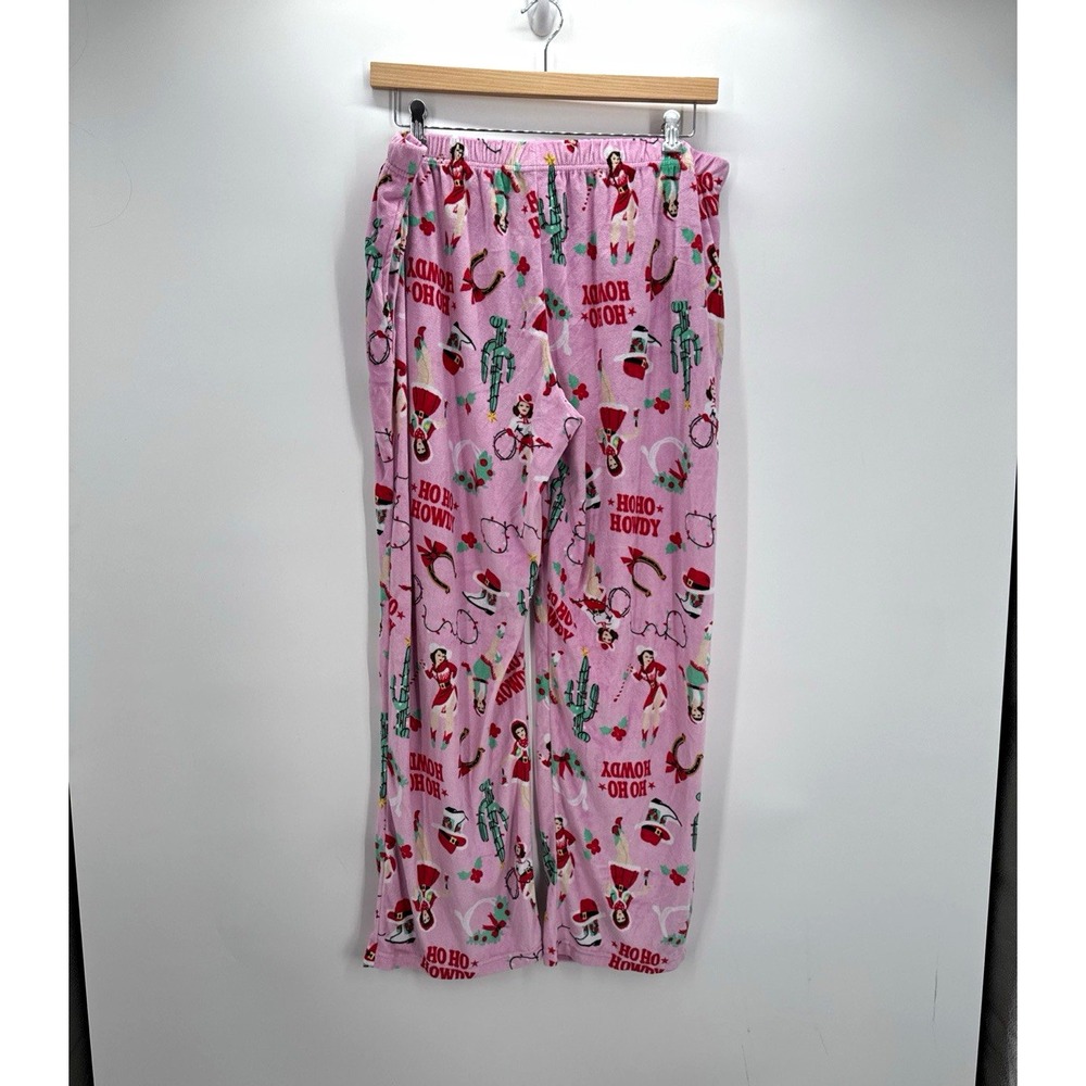 Women's Pink Christmas Holiday Graphic Print Pajama Pants Elastic Waist